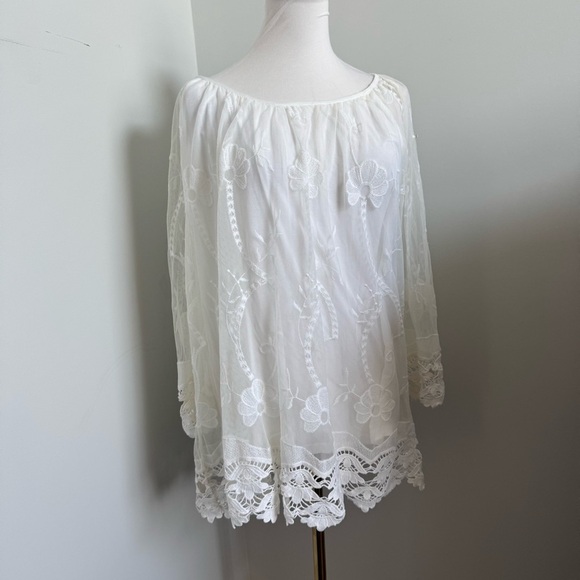 NWT Made in Italy White Embroidered Lace Peasant Boho Top Romantic Cottagecore L - Picture 2 of 9